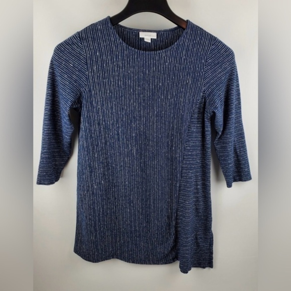 Pure Jill Women's Blue Striped Tunic Top 55% Hemp/45%Cotton